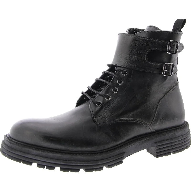 Men's Fashionable Boots Steve Madden Mens Faux Leather Ankle Combat & Lace-Up Boots