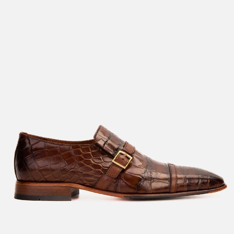 Men's Shock-Absorbing Shoes The Strat Single Monk Strap Cap Toe Brown Leather Handmade Men Shoe Men's Shock-Absorbing Shoes The Strat Single Monk Strap Cap Toe Brown Leather Handmade Men Shoe