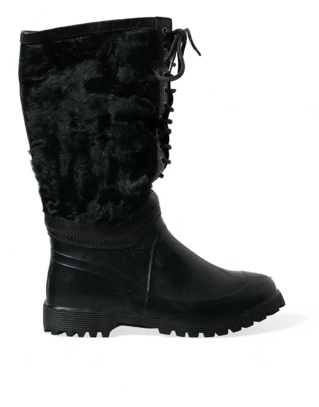 Men's Casual Shoes Dolce & Gabbana Sleek Black Shearling Mid Calf Men's Boots