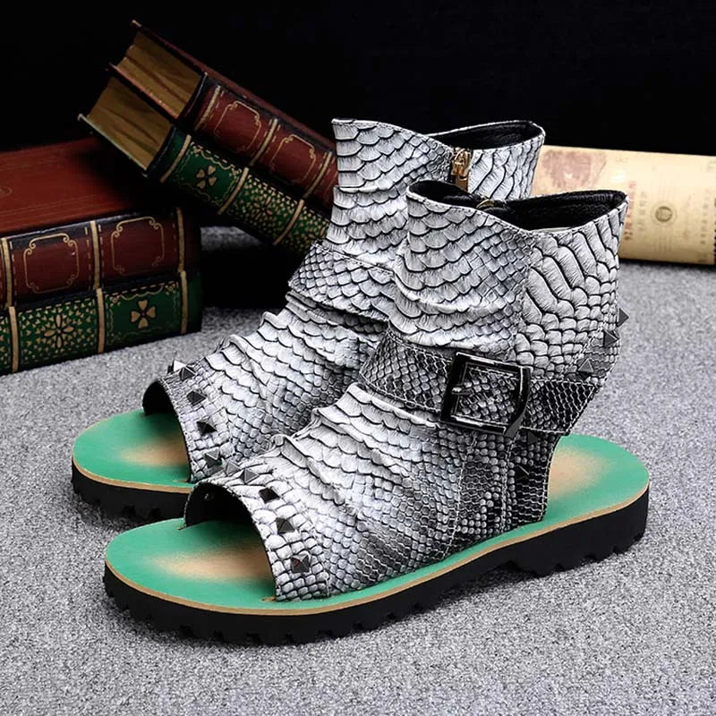 Men's Reinforced Sole Shoes Men's Summer Style Leather Punk Rivets Open Toe Ankle Gladiator Sandals Men's Reinforced Sole Shoes Men's Summer Style Leather Punk Rivets Open Toe Ankle Gladiator Sandals