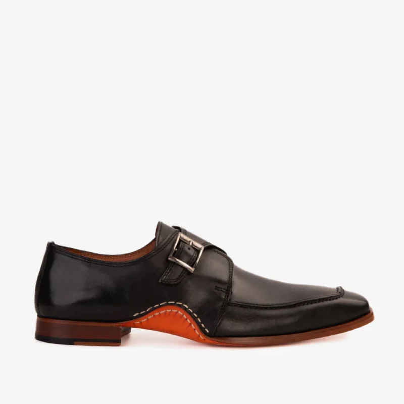 Men's Versatile Shoes The Hagrid Black Single Monk Strap Handmade Men Shoe