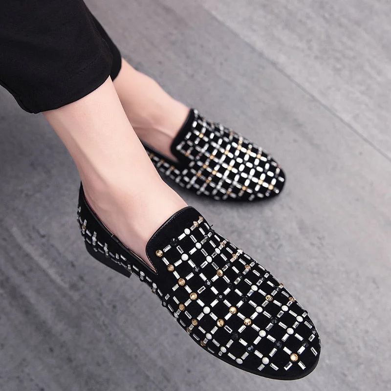 Men's Stylish Shoes Men's Summer Velvet Rhinestone Geometric Pattern Business Loafers Men's Stylish Shoes Men's Summer Velvet Rhinestone Geometric Pattern Business Loafers