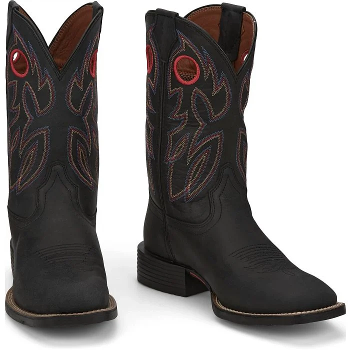 Men's Soft Shoes JUSTIN MENS BOWLINE BLACK SQUARE TOE WESTERN BOOTS STYLE SE7525