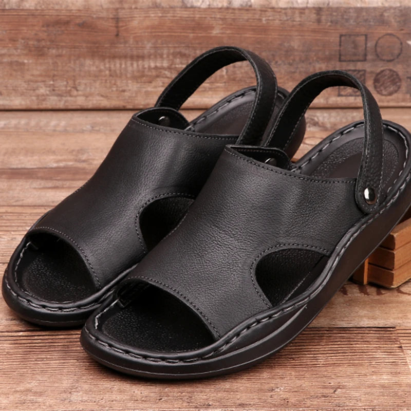 Men's Slip-Resistant Shoes Men's Summer Concise Style Breathable Soft Leather Non-slip Outdoor Sandals