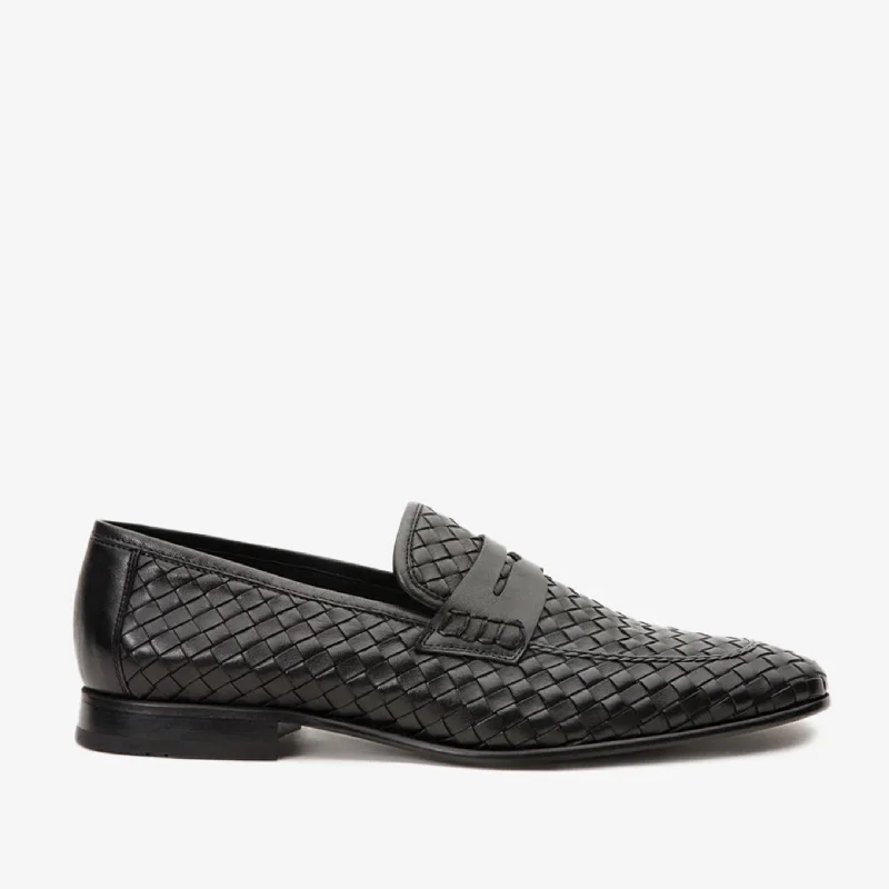 Men's Sporty Shoes The Grand Woven Leather Black  Men Shoe Penny Loafer