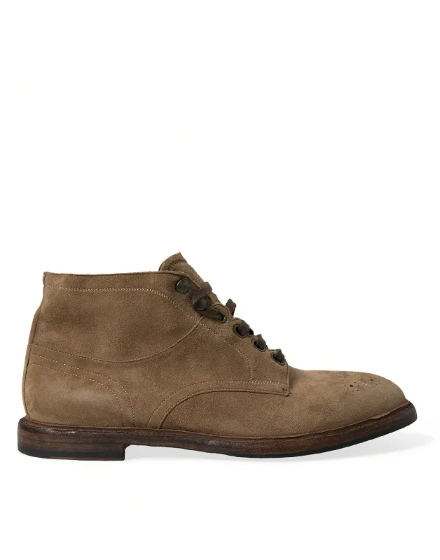 Men's Handcrafted Shoes Dolce & Gabbana Elegant Leather Ankle Lace-Up Men's Boots