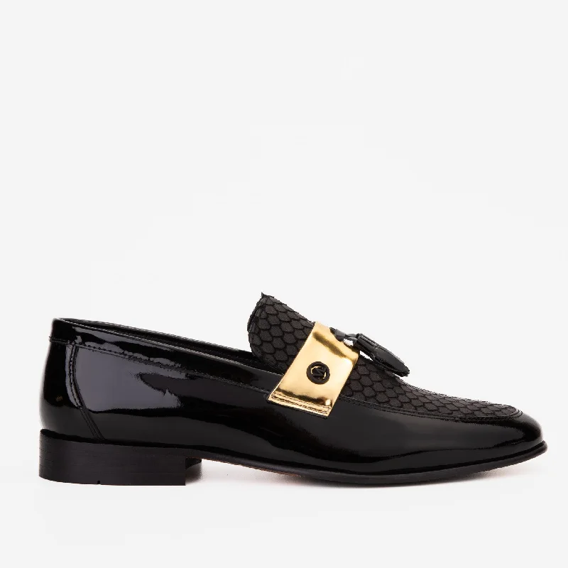 Men's Supportive Shoes The Imperial Black & Gold Leather Men Dress Shoe