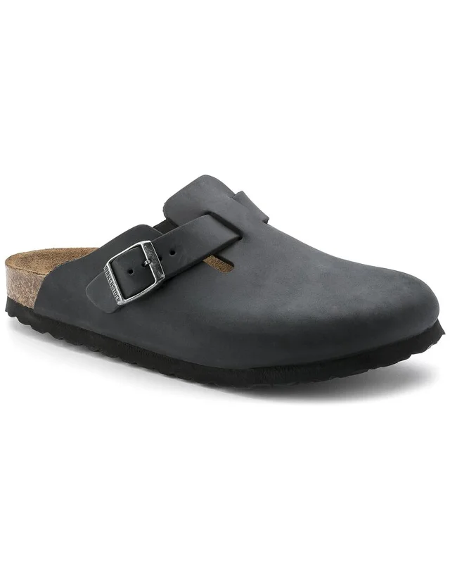 Men's Trendy Boots Boston Oiled Leather (Wide) (Black)