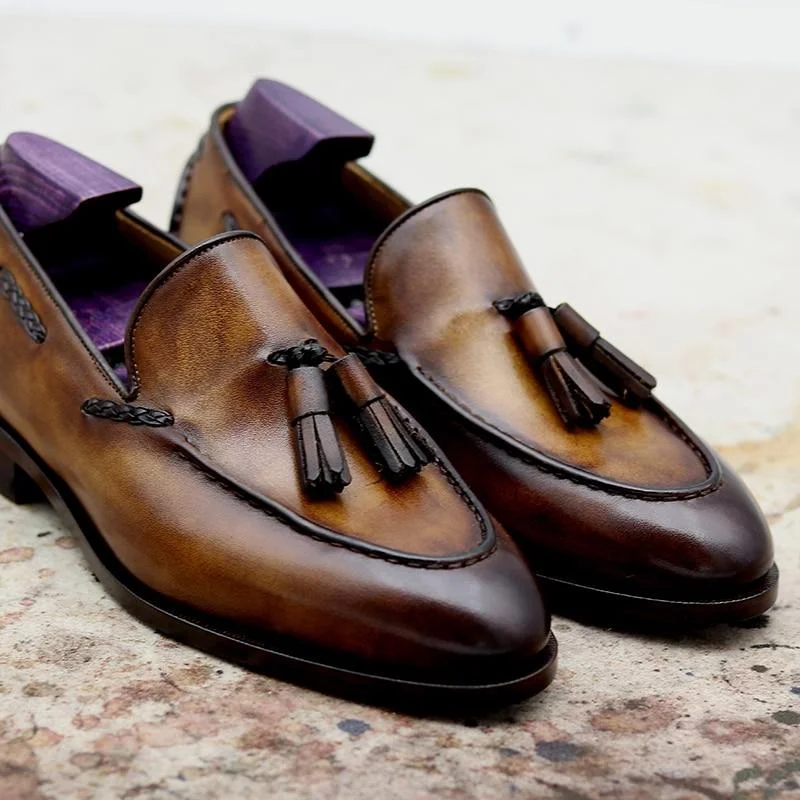 Comfortable Shoes For Men Men's Genuine Leather Blake Patina Brown Tassels Slip-on Shoes Comfortable Shoes For Men Men's Genuine Leather Blake Patina Brown Tassels Slip-on Shoes
