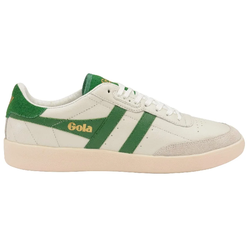 Men's Seamless Design Shoes Inca Leather Trainer (Off White + Green)
