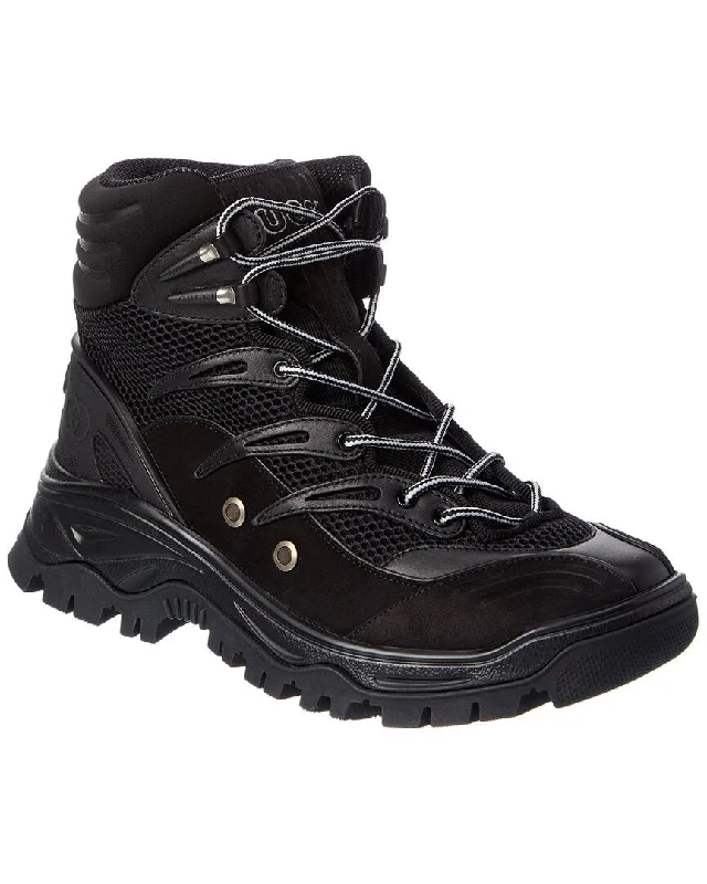 Men's Ultra-Light Shoes Gucci Lace-Up Leather & Mesh Boot