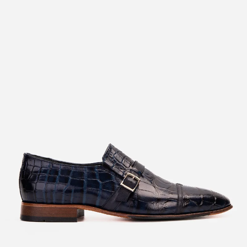 Men's Temperature-Regulating Boots The Strat Single Monk Strap Cap Toe Navy Leather Handmade Men Shoe Men's Temperature-Regulating Boots The Strat Single Monk Strap Cap Toe Navy Leather Handmade Men Shoe