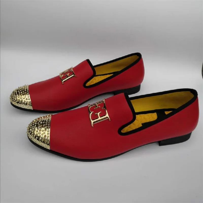 Men's Versatile Shoes Men's Casual Synthetic Leather Slip-On Gold Metal Decor Toe Loafers Men's Versatile Shoes Men's Casual Synthetic Leather Slip-On Gold Metal Decor Toe Loafers