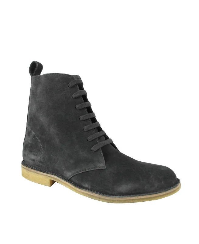 Men's Comfortable Shoes Bottega Veneta Men's Dark Gray Suede Side Zipper Lace Up Boot