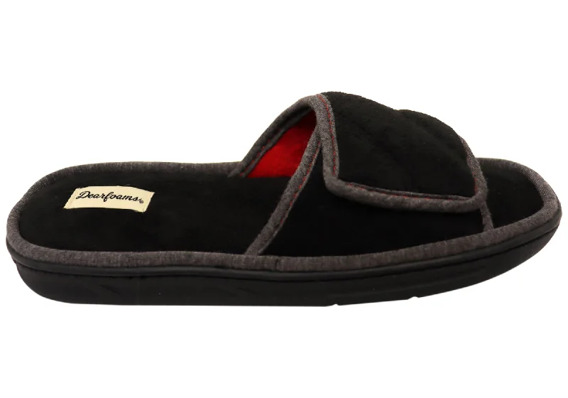 Men's Supportive Shoes Dearfoams Mens Cooper Quilted Terry Adjustable Strap Slippers Men's Supportive Shoes Dearfoams Mens Cooper Quilted Terry Adjustable Strap Slippers