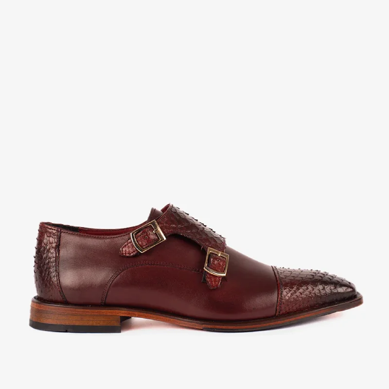 High-Quality Shoes The Bishkek Burgundy Leather Cap Toe Double Monk Strap Men  Shoe
