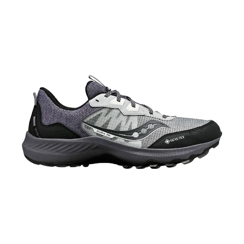 Men's Trendy Shoes Saucony Men's Aura TR GTX Running Shoes - Cloud/Metal - ONLINE STORE CREDIT/EXCHANGE ONLY Men's Trendy Shoes Saucony Men's Aura TR GTX Running Shoes - Cloud/Metal - ONLINE STORE CREDIT/EXCHANGE ONLY