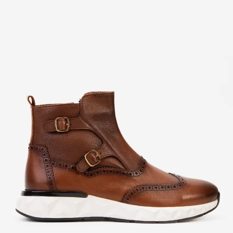Men's Slip-Resistant Boots The Stealth Wingtip Buckle Tan Leather Men Boot