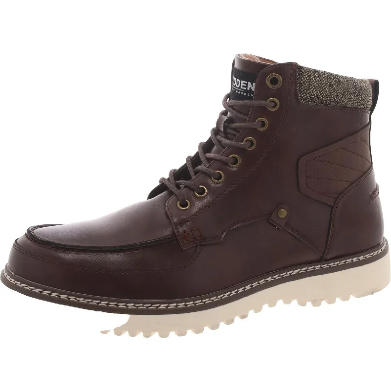 Men's Modern Shoes Steve Madden Mens Faux Leather Lugged Sole Winter & Snow Boots