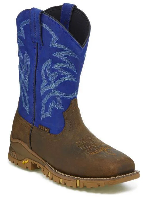 Men's Premium Shoes Tony Lama Mens Roustabout Blue Western Work Steel Toe Boots Style TW5010