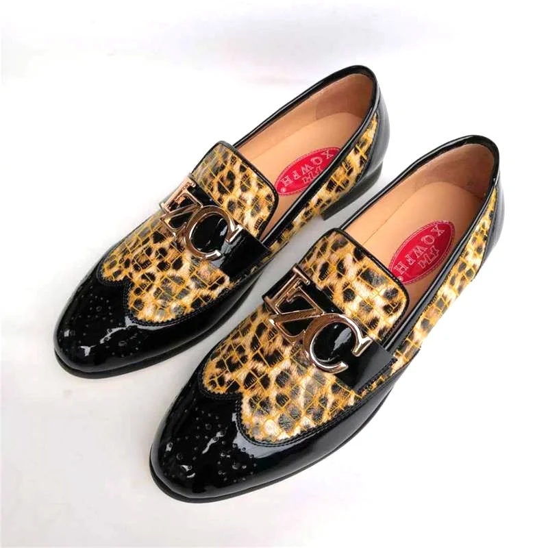 High-Quality Shoes Men's Hand-Painted Leopard Pattern Slip-On Business Party Style Loafers High-Quality Shoes Men's Hand-Painted Leopard Pattern Slip-On Business Party Style Loafers