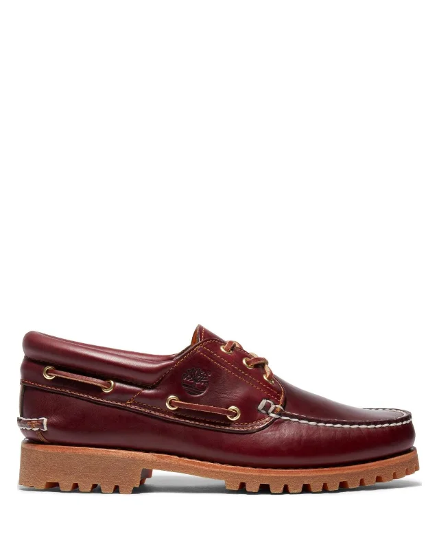 Men's Anti-Slip Boots Handswen 3 Eye Boat Shoe Burgundy Leather