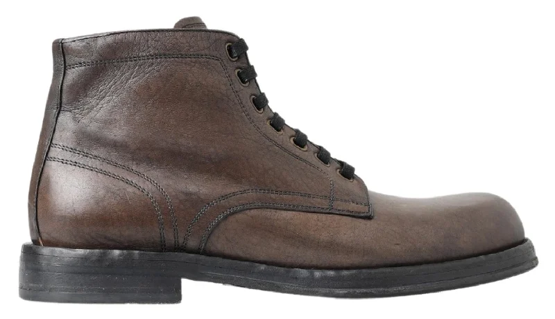 Men's Elegant Shoes Dolce & Gabbana Elegant Horse Leather Lace-Up Men's Boots