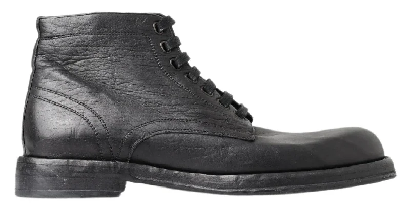 Men's Casual Shoes Dolce & Gabbana Equisite Black Lace-Up Leather Men's Boots