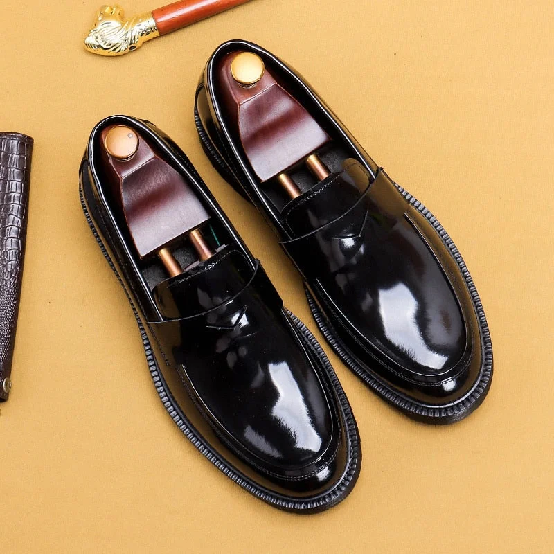 Men's Fashionable Shoes Men's Patent Leather Round Head Thick Bottom Designer Business Loafers Men's Fashionable Shoes Men's Patent Leather Round Head Thick Bottom Designer Business Loafers