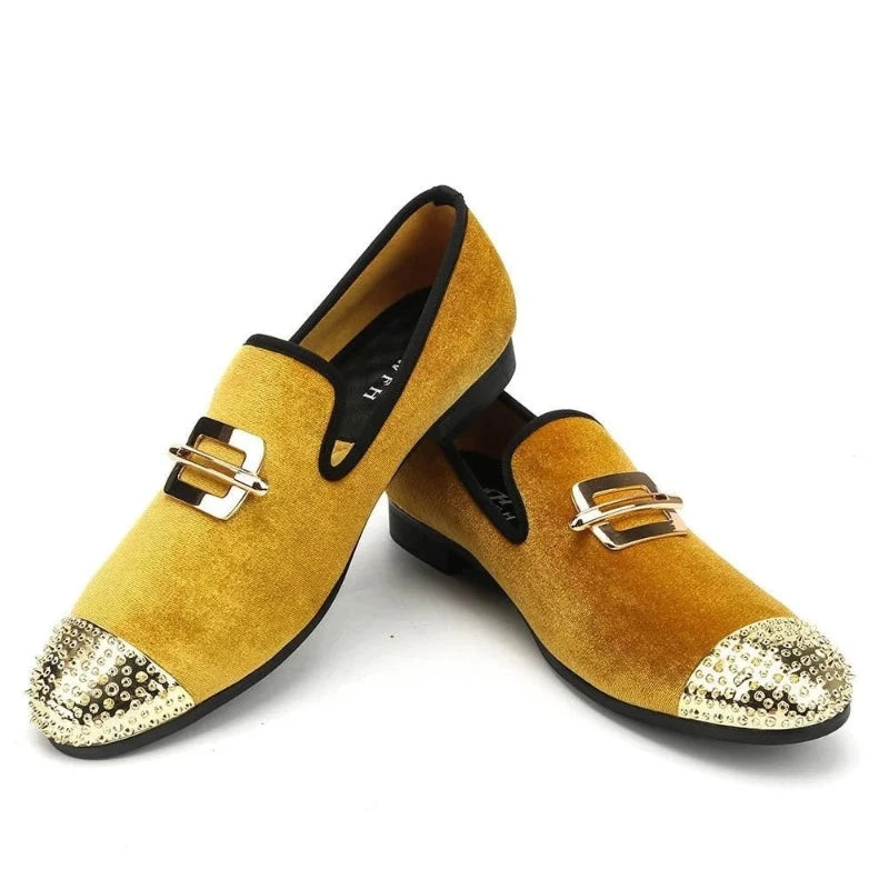 Men's All-Day Wear Shoes Men's Velvet Gold Metal Decor Metal Toe Breathable Slip-On Party Loafers Men's All-Day Wear Shoes Men's Velvet Gold Metal Decor Metal Toe Breathable Slip-On Party Loafers