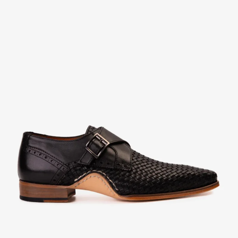 Men's All-Day Wear Boots The Rolls Woven Black Leather Single Monk Strap Handmade Men Shoe Men's All-Day Wear Boots The Rolls Woven Black Leather Single Monk Strap Handmade Men Shoe