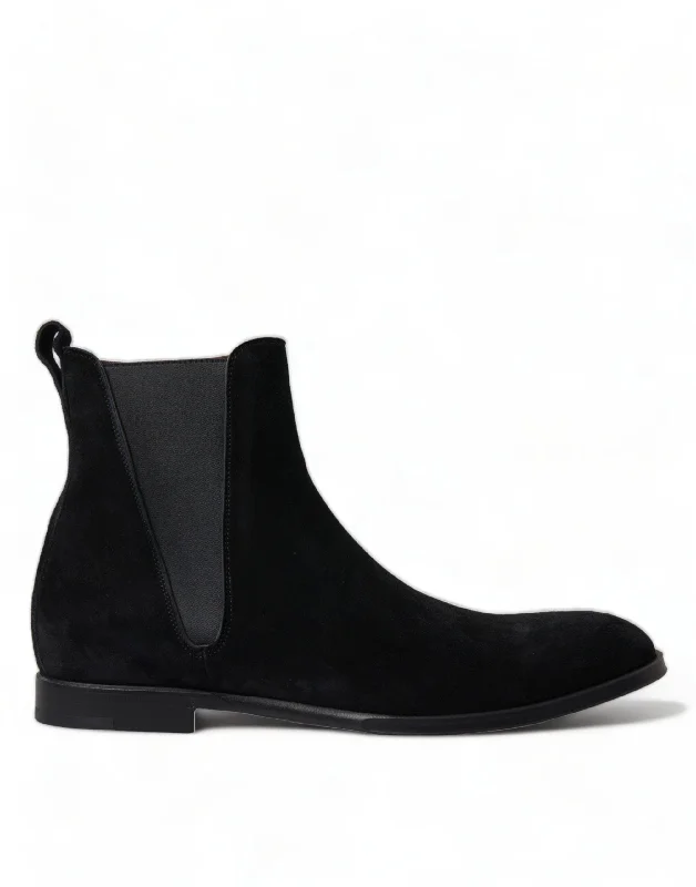 Men's Waterproof Boots Dolce & Gabbana Elegant Black Velvet Mid-Calf Men's Boots