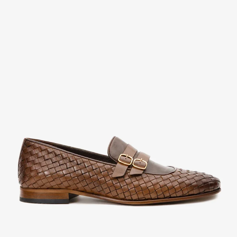 Men's Comfortable Shoes The Vatra Tan Woven Double Monk Strap Men Shoe