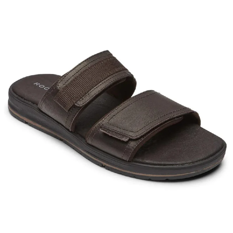 Men's Flexible Shoes Rockport Lucky Bay Dress Slide Brown Leather Sandal (Men's)