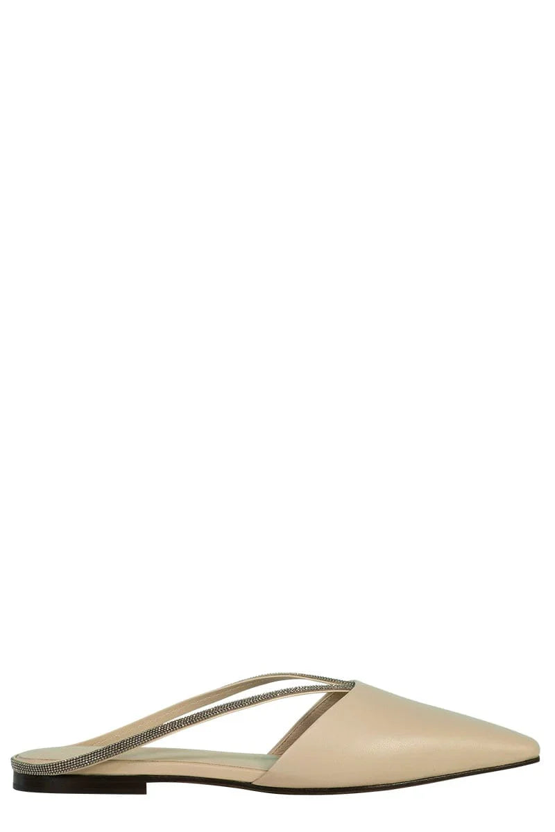 Men's Soft Shoes Brunello Cucinelli Women's Pointed Toe Flat Slides In Whipe