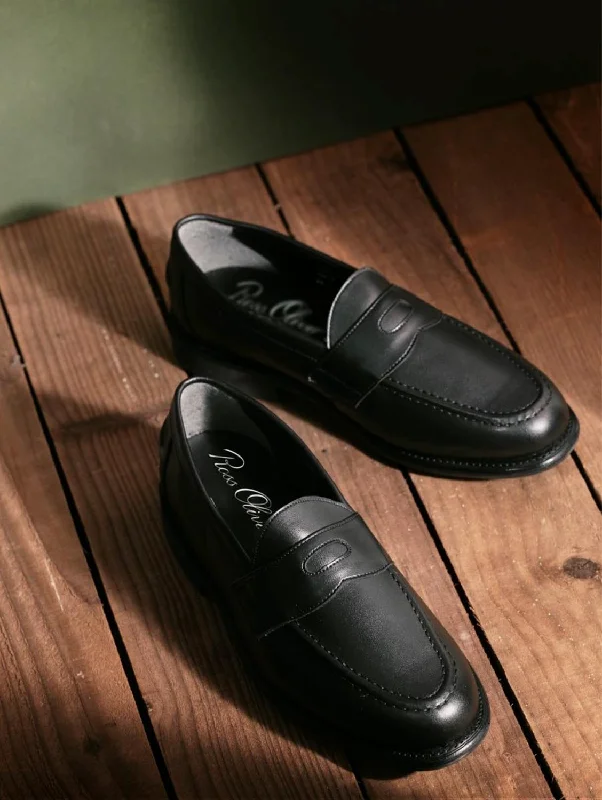Men's Breathable Shoes Fitzroy Penny Cactus Leather Vegan Loafer | Black