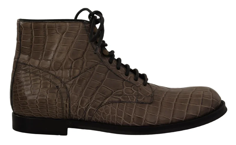 Men's Comfortable Boots Dolce & Gabbana Elegant Crocodile Derby Brogue Men's Boots