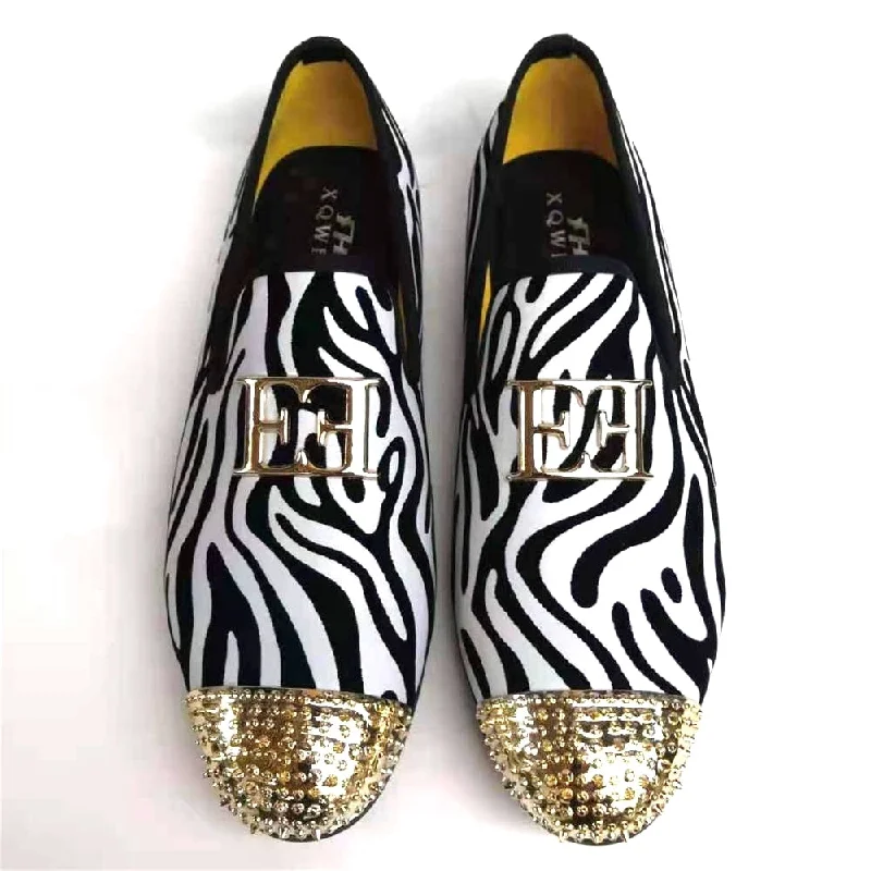 Men's Supportive Shoes Men's Autumn Black White Synthetic Leather Gold Metal Toe Loafers Men's Supportive Shoes Men's Autumn Black White Synthetic Leather Gold Metal Toe Loafers