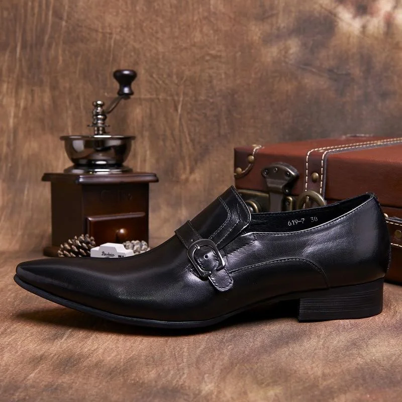 Men's Stylish Shoes Men's Genuine Leather Formal Slip On Pointed Toe Dress Shoes