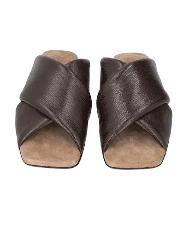Men's Flexible Shoes Brunello Cucinelli Dark Brown Leather Women's Slipper Sandals