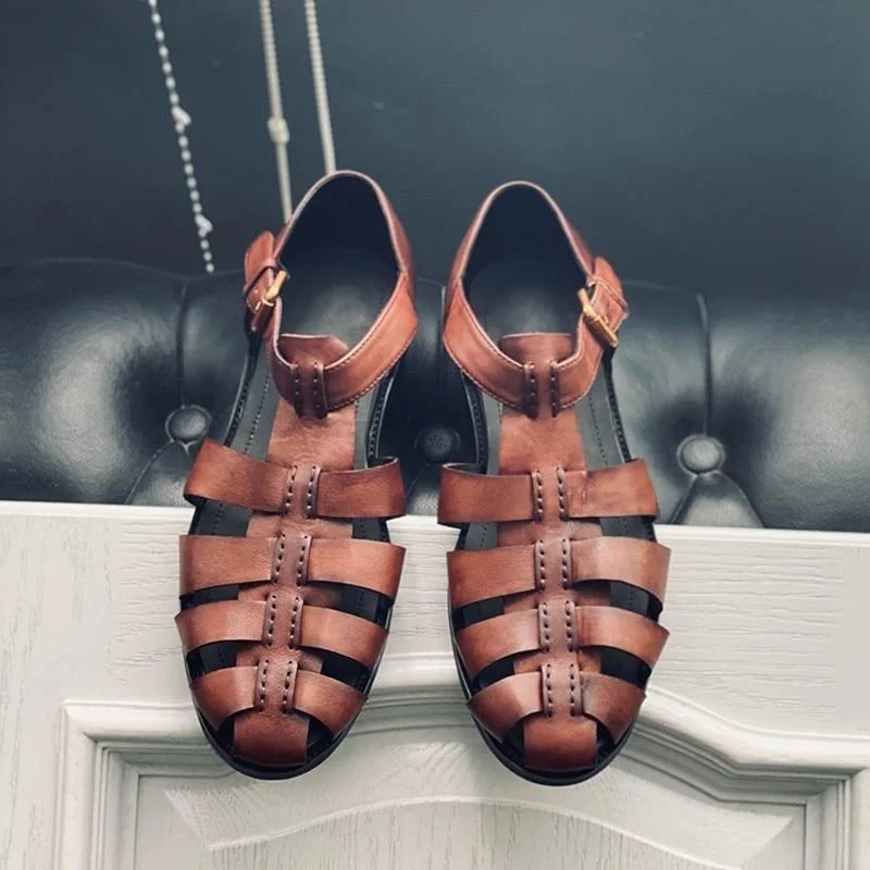 Men's Moisture-Wicking Boots Plus Size Retro Rome Style Handmade Genuine Leather Men's Flat Sandals Men's Moisture-Wicking Boots Plus Size Retro Rome Style Handmade Genuine Leather Men's Flat Sandals