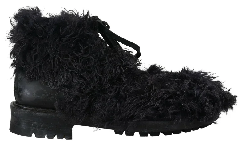 Men's Versatile Shoes Dolce & Gabbana  Black Shearling Boots