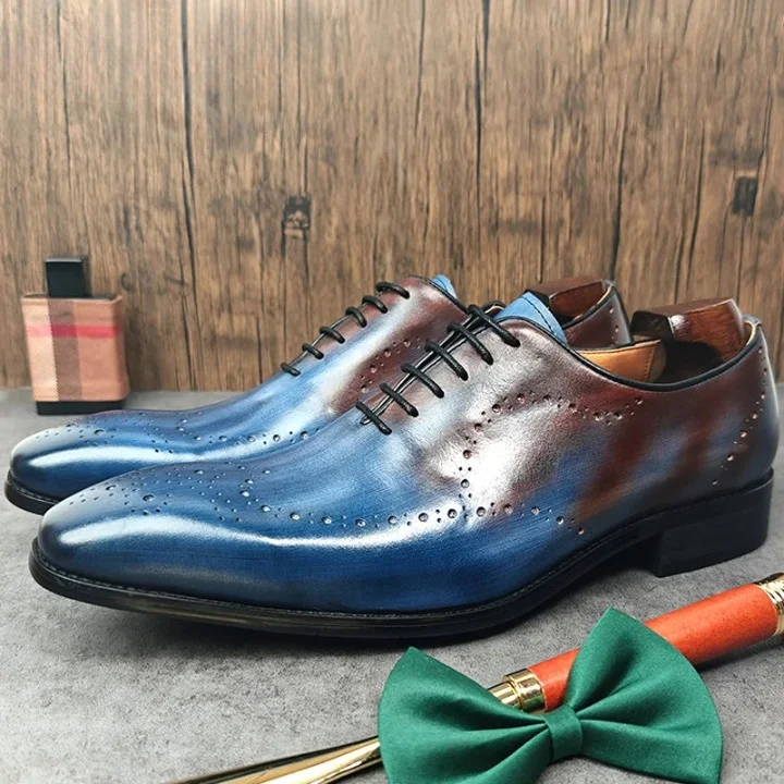 Men's Flexible Shoes Men's Luxury Mixed Color Cow Leather Lace Up Pointed Toe Dress Shoes Men's Flexible Shoes Men's Luxury Mixed Color Cow Leather Lace Up Pointed Toe Dress Shoes
