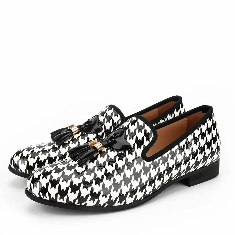 Men's Anti-Slip Shoes Men's White Printed Pattern Breathable Casual Handmade Loafers Men's Anti-Slip Shoes Men's White Printed Pattern Breathable Casual Handmade Loafers