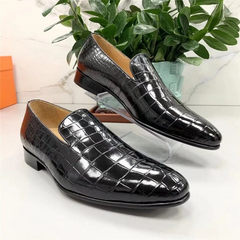 Men's Stylish Shoes Men's Autumn Hand Stitched Authentic Crocodile Skin Round Toe Loafers Men's Stylish Shoes Men's Autumn Hand Stitched Authentic Crocodile Skin Round Toe Loafers