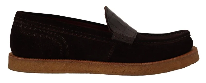 Men's Classic Boots Dolce & Gabbana Elegant Suede Crocodile Loafers in Men's Brown