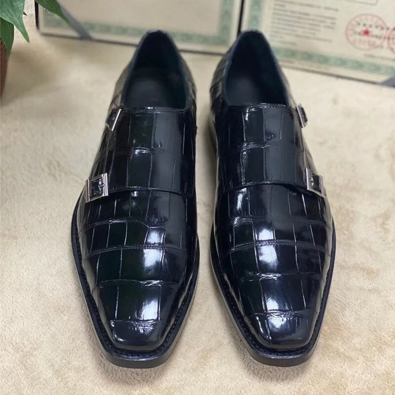 Men's Modern Shoes Men's Handmade Authentic Crocodile Skin Buckle Strap Dress Shoes Men's Modern Shoes Men's Handmade Authentic Crocodile Skin Buckle Strap Dress Shoes