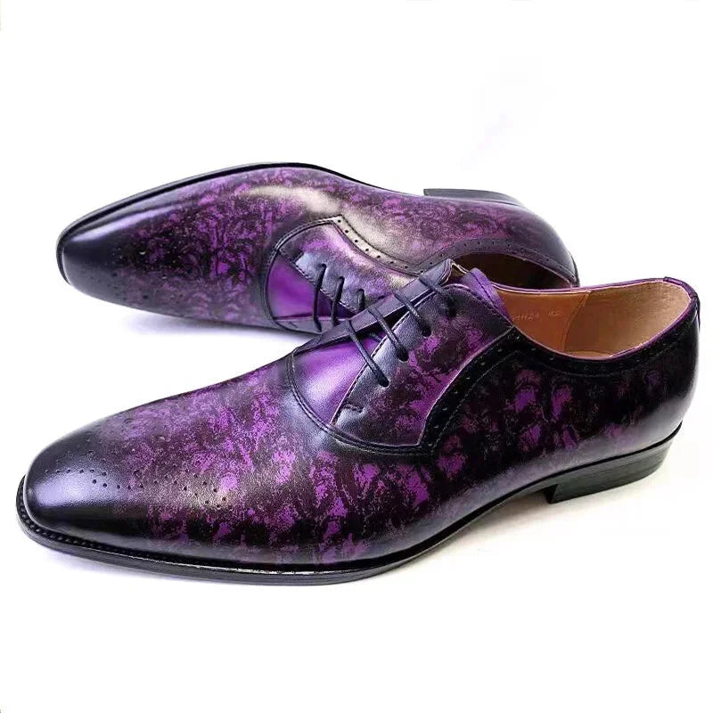 Men's Trendy Shoes Men's Luxury Lace-up Pointed Toe Genuine Leather Printed Pattern Dress Shoes Men's Trendy Shoes Men's Luxury Lace-up Pointed Toe Genuine Leather Printed Pattern Dress Shoes
