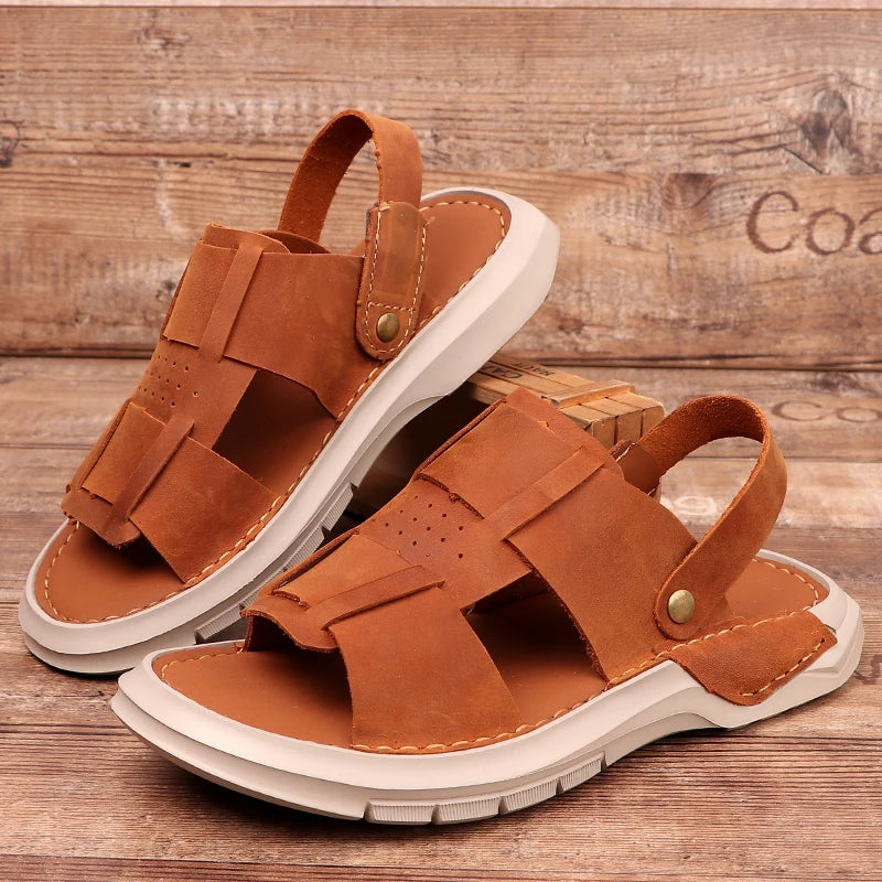 Men's Temperature-Regulating Shoes Men's Summer Casual Breathable Genuine Leather Anti-slip Outdoor Sandals