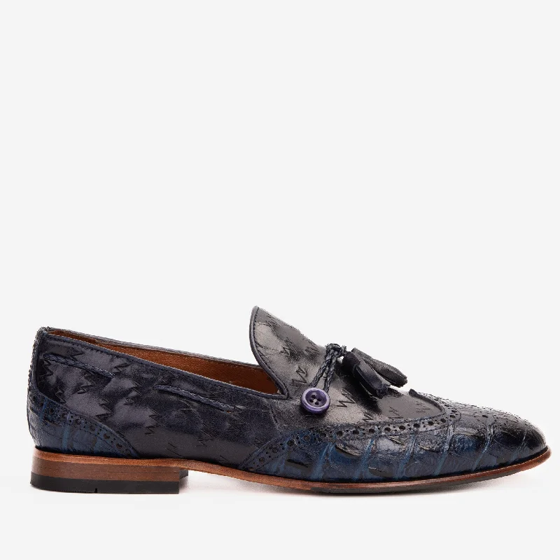 Men's Ultra-Light Boots The Istanbul Navy Blue Leather Tassel Loafer Men Shoe